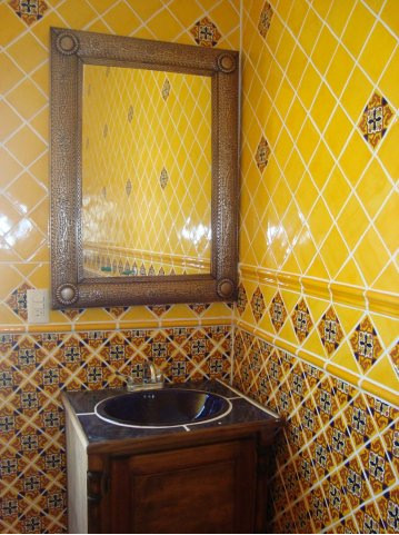 Mexican Tile In Bathroom With Tin Mirror Mexican Home Decor
