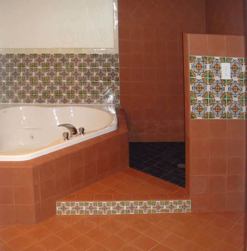 Terracotta And Gerona Mexican Tile By The Bathtub Mexican Home
