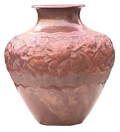 Folk Art Birds Copper Vase