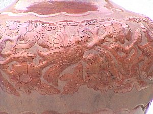 Folk Art Birds Copper Vase Close-Up
