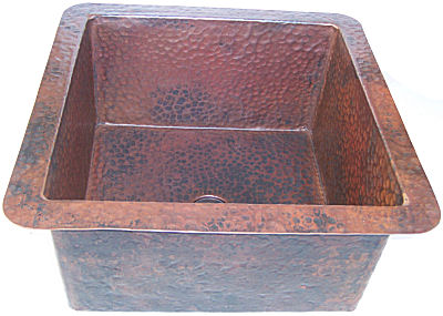 Squared Undermount Hammered Bathroom Copper Sink II Close-Up