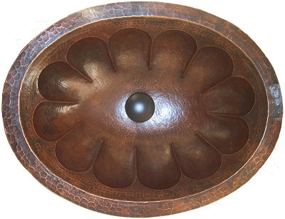 Undermount Hammered Oval Shell Bathroom Copper Sink Close-Up