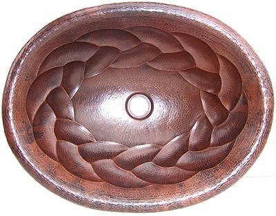 Hammered Oval Braided Bathroom Copper Sink