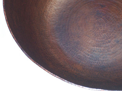 Big Weathered Hammered Copper Bowl Close-Up