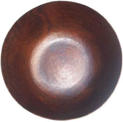 Big Weathered Hammered Copper Bowl Details