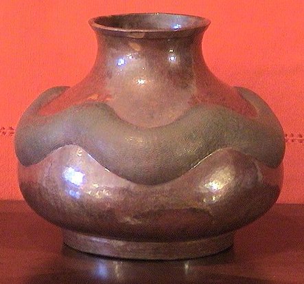 Arts & Crafts Chiseled Embossed Copper Vase