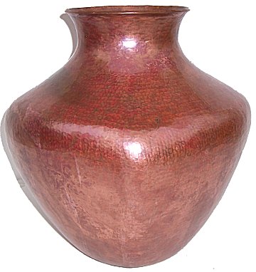 Big Squared Hammered Copper Vase Close-Up