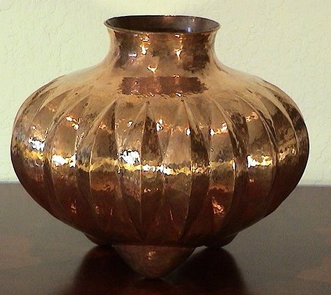 Arts & Crafts Three-Leg Polished Copper Vase