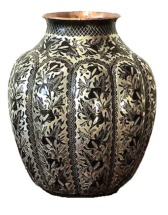 Folk Art Pumpkin Black Back Copper Vase