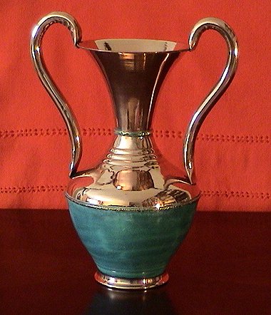 Folk Art Turquoise/Patina Copper Pitcher