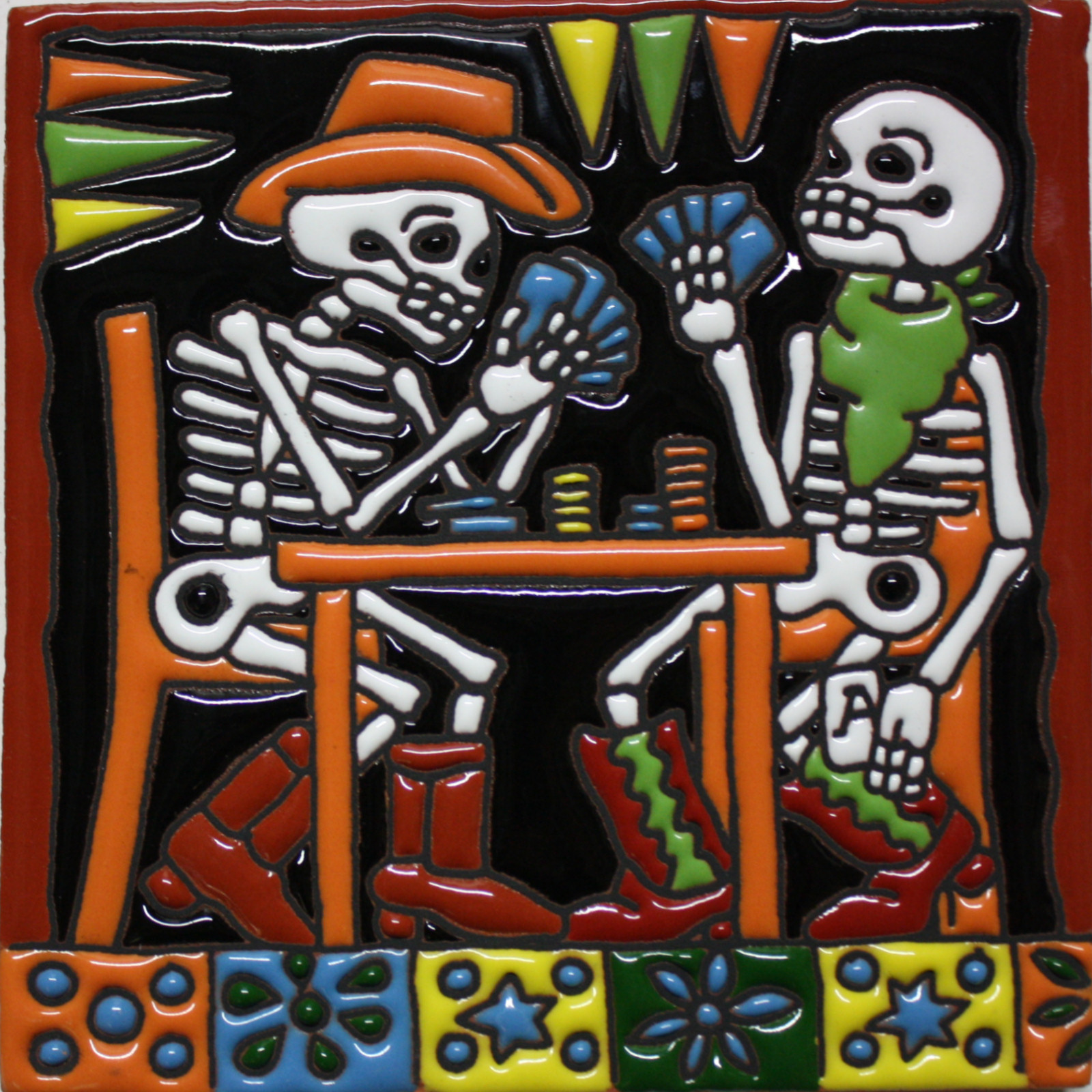 Playing Cards. Day-Of-The-Dead Clay Tile