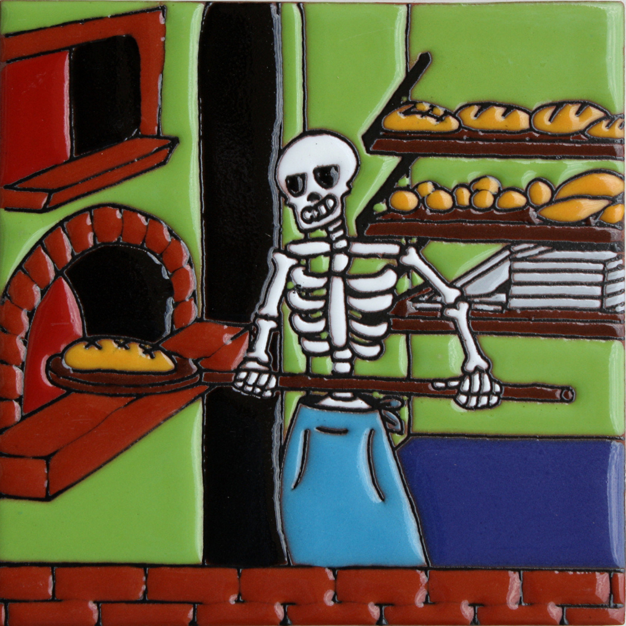 TalaMex The Baker. Day-Of-The-Dead Clay Tile