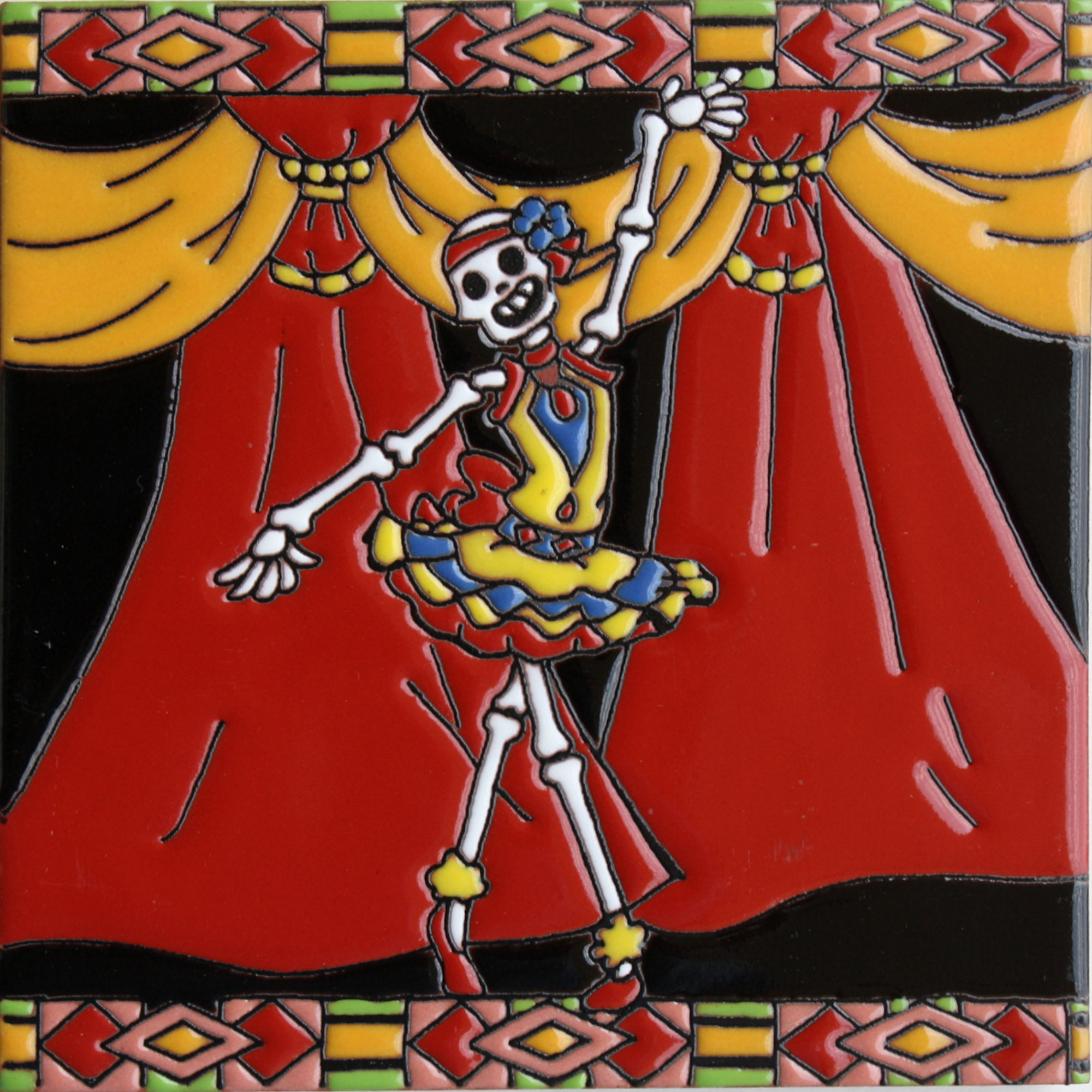 TalaMex Ballet Dancer. Day-Of-The-Dead Clay Tile
