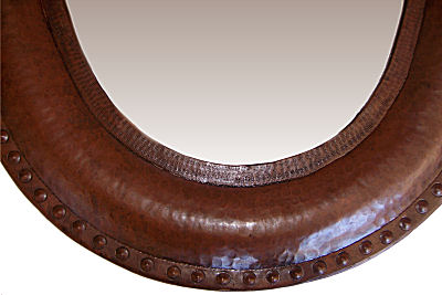 Oval Hammered Copper Mirror Close-Up