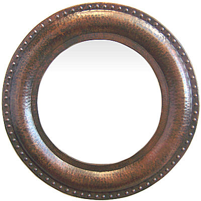 Round Hammered Copper Mirror