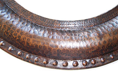 Round Hammered Copper Mirror Close-Up