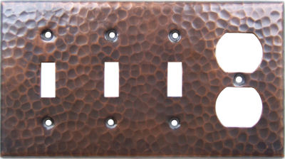 Triple Switch Outlet Hammered Copper Plate