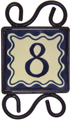Wrought Iron House Number Frame Bouquet-Blue 1-Tile Details
