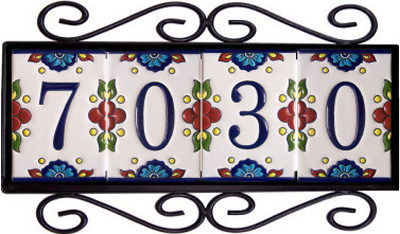 Wrought Iron House Number Frame Mission 4-Tiles Close-Up