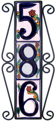 Wrought Iron Vertical House Number Frame Colonial 3-Tiles Close-Up