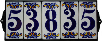 Wrought Iron House Number Frame Villa 5-Tiles Close-Up
