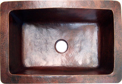 Weathered Bottom-Rounded Hammered Kitchen Copper Sink