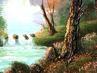 Waterfall. Mexican Oil Painting Close-Up