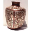 Folk Art Triangular Inlay Silver & Copper Vase