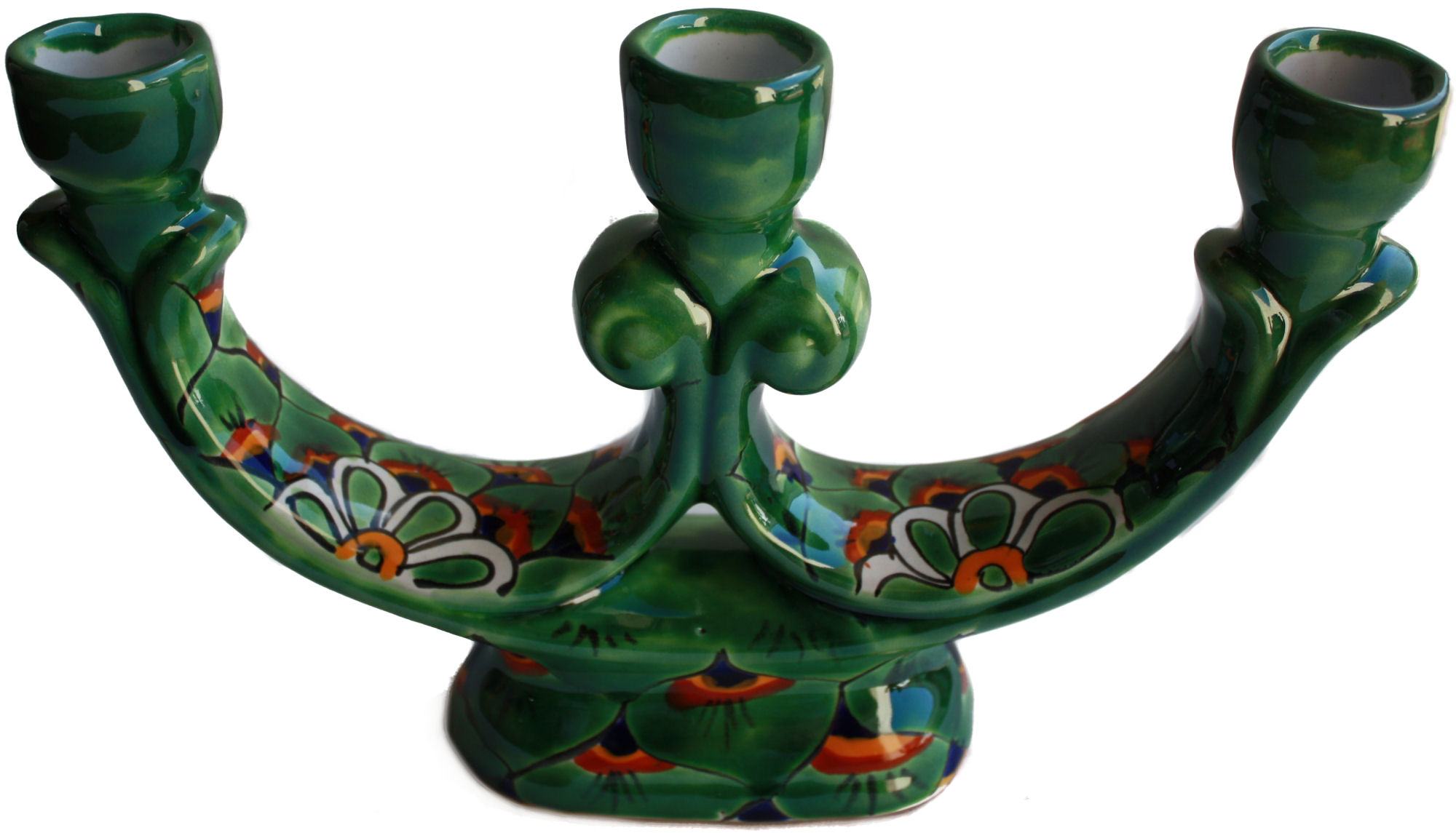 Green Peacock Talavera Candle Holder