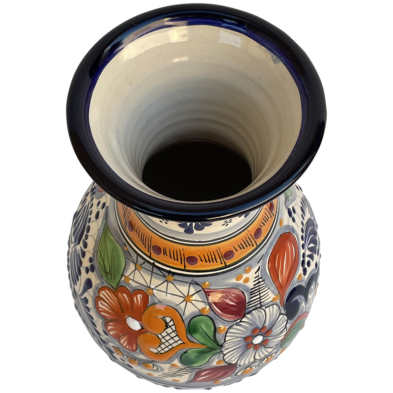 TalaMex Alamo Handmade Colorful Mexican Talavera Flower Vase Close-Up
