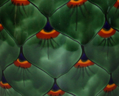 TalaMex Peacock Talavera Round Flower Vase Close-Up
