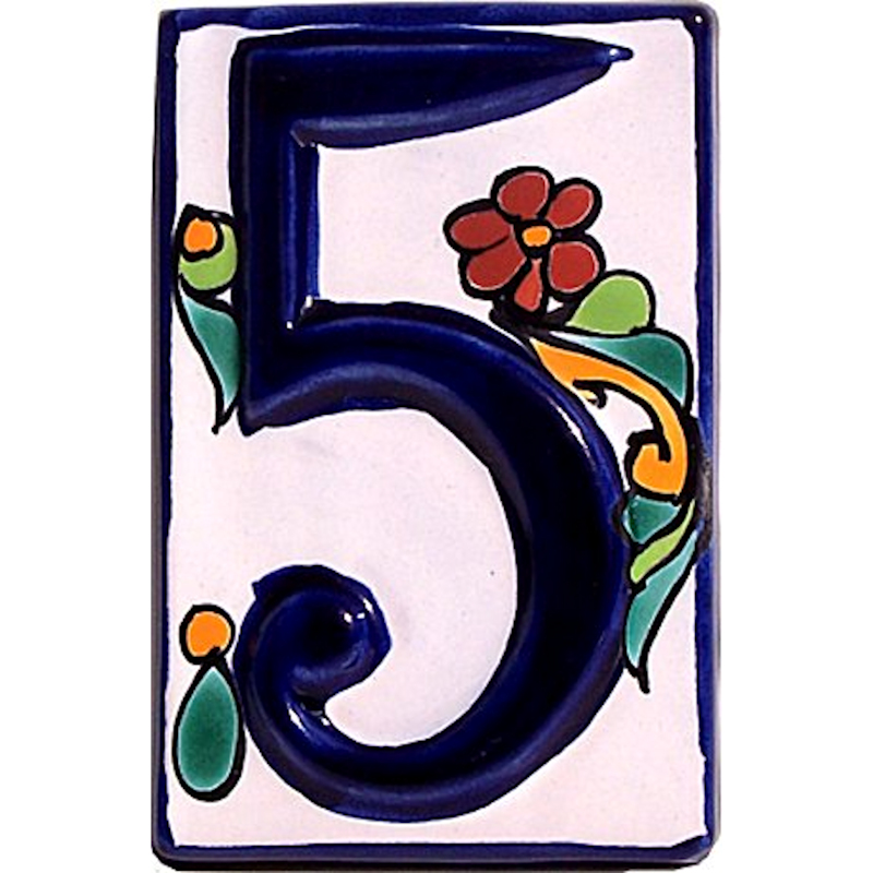 TalaMex Colonial Talavera Ceramic House Number Five