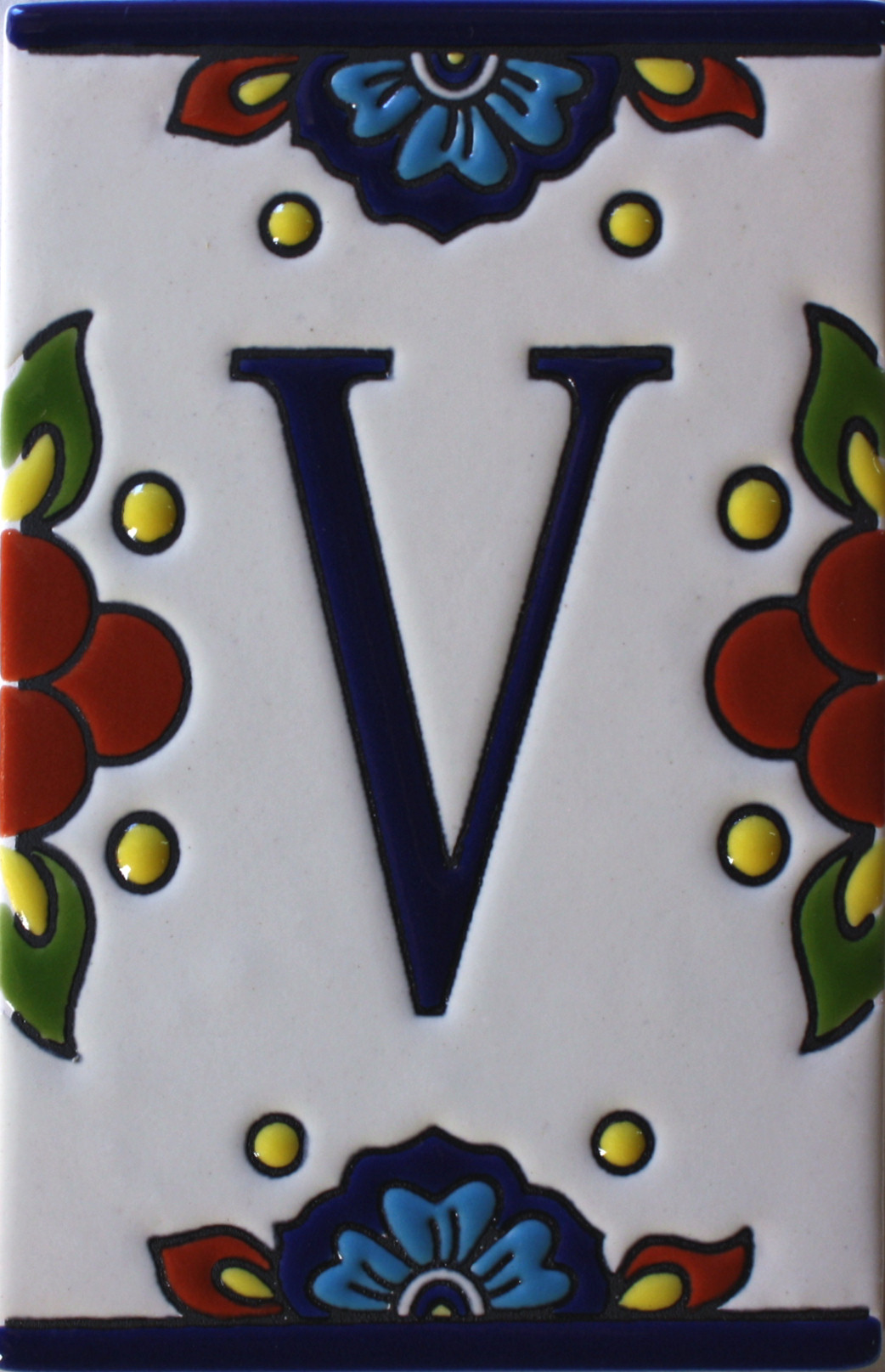TalaMex Mexican Talavera Mission Tile House Letter V