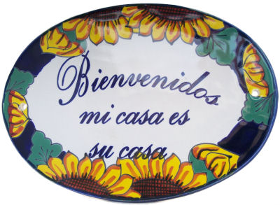 Sunflower Talavera Ceramic House Plaque. Bienvenidos mi casa es su casa
