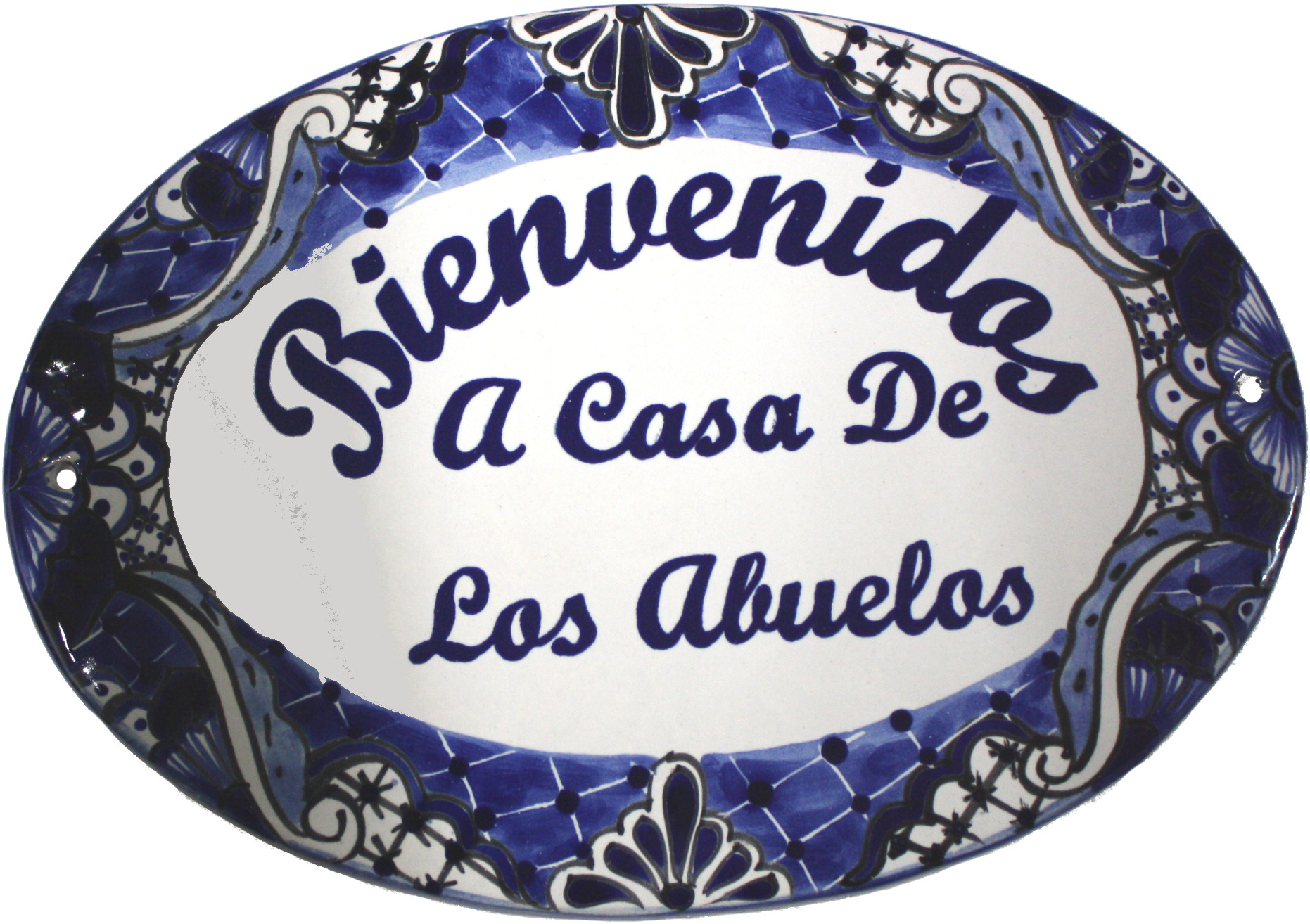 Blue Talavera Ceramic Plaque. Bienvenidos a la Casa de los Abuelos