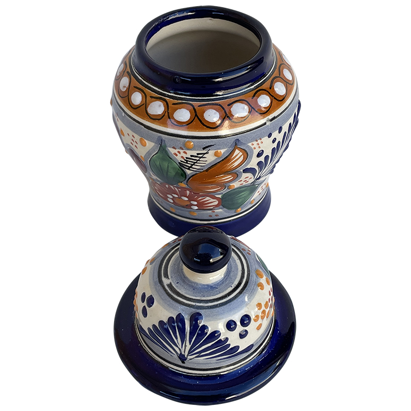TalaMex Tecali Hand-Made Small-Size Colorful Mexican Talavera Ceramic Jar With Lid Close-Up