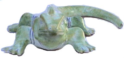 Big Green and White Garden Ceramic Iguana Details