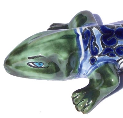 Big Traditional Blue Talavera Garden Ceramic Iguana Close-Up