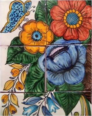 TalaMex Basket Of Flowers Clay Talavera Tile Mural Details