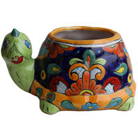 TalaMex Hand-Painted Rainbow Mexican Turtle Talavera Ceramic Planter