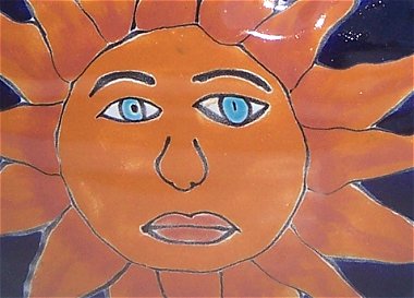 Sun Chicken Talavera Ceramic Planter Close-Up