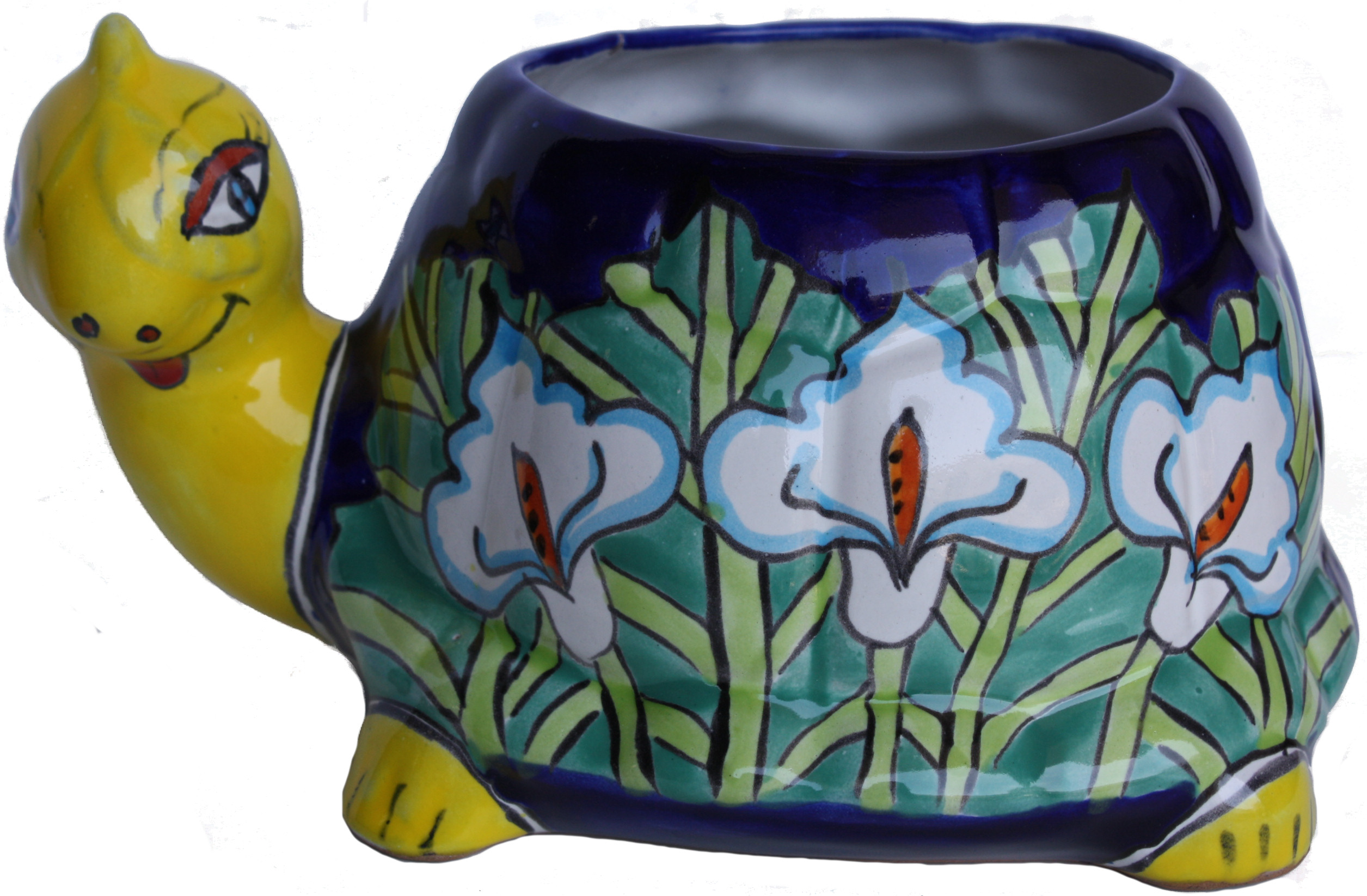 Hand-Painted Mexican Lily Turtle Talavera Ceramic Planter