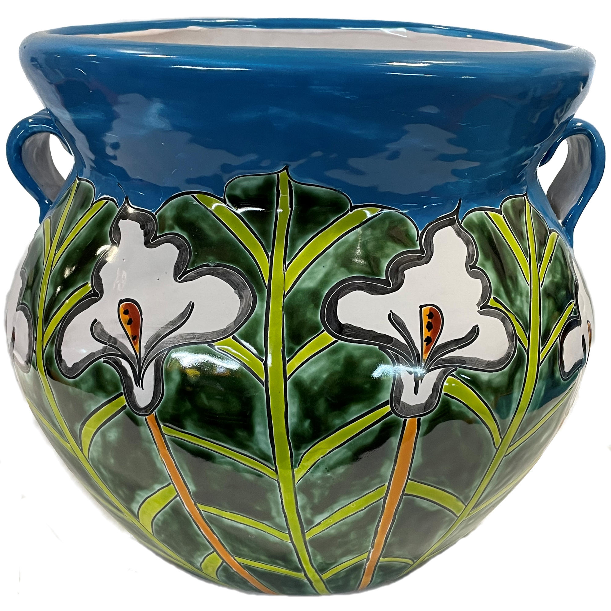 TalaMex Medium-Sized Aqua Lily Mexican Colors Talavera Ceramic Garden Pot
