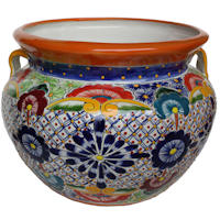 Small-Sized Cherato Mexican Colors Talavera Ceramic Garden Pot