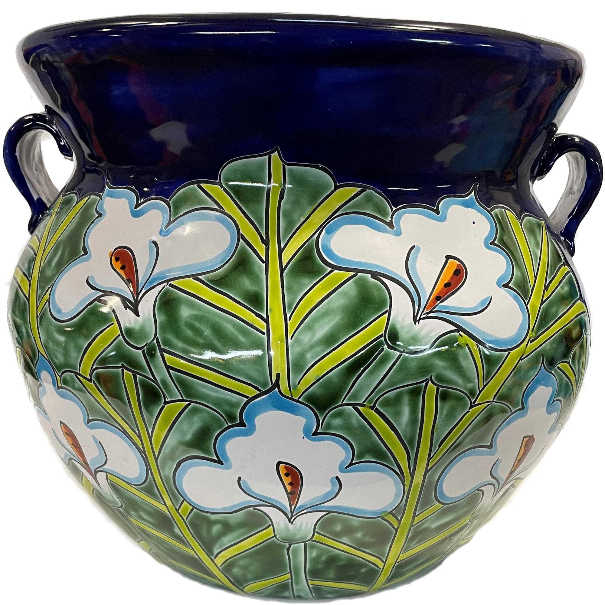 TalaMex Medium-Sized Blue Lily Mexican Colors Talavera Ceramic Garden Pot