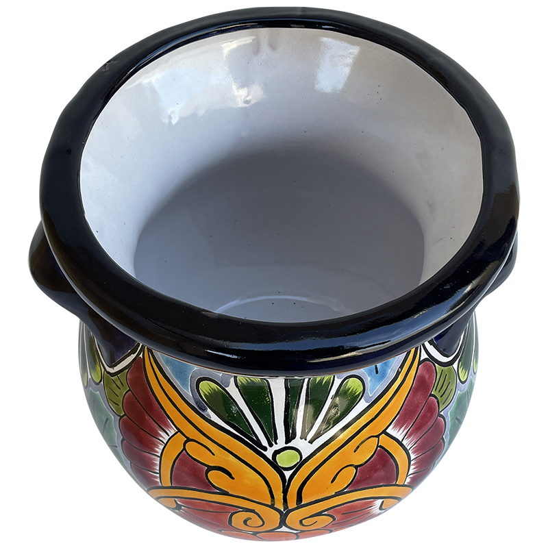 TalaMex Copal Small-Sized Indoors/Outdoors Handmade Mexican Colors Talavera Ceramic Pot Planter Close-Up