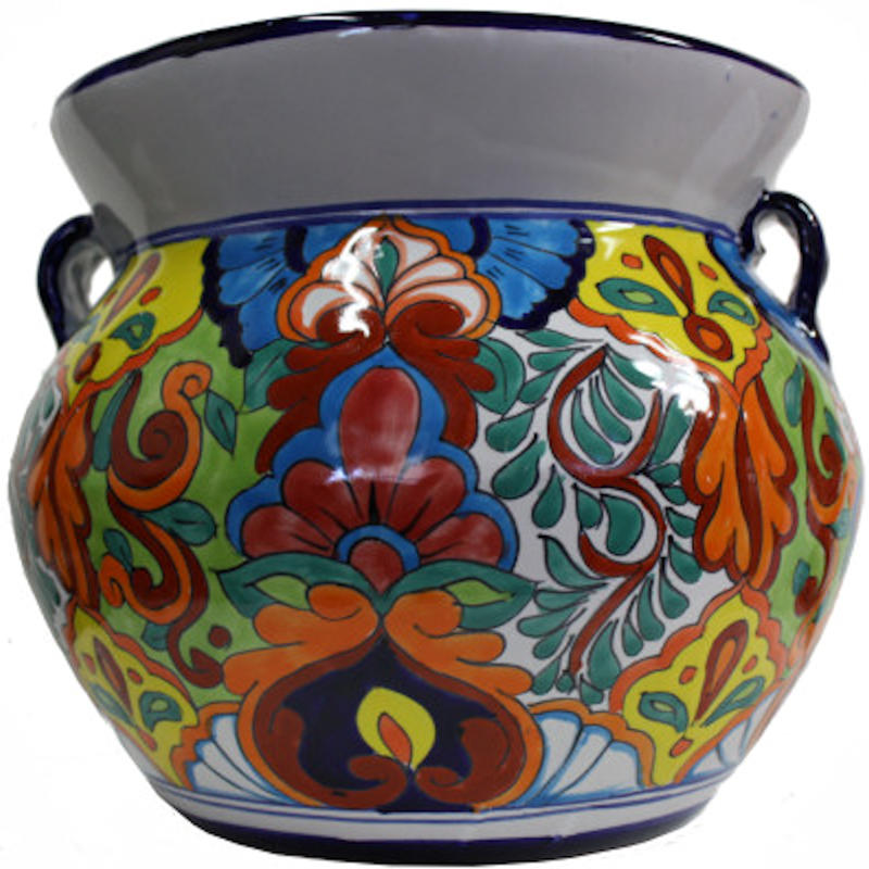 TalaMex Medium-Sized Rainbow Mexican Colors Talavera Ceramic Garden Pot Details