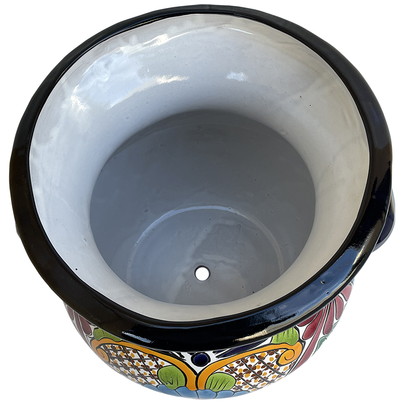 TalaMex Copal Medium-Sized Indoors/Outdoors Handmade Mexican Colors Talavera Ceramic Pot Planter Close-Up