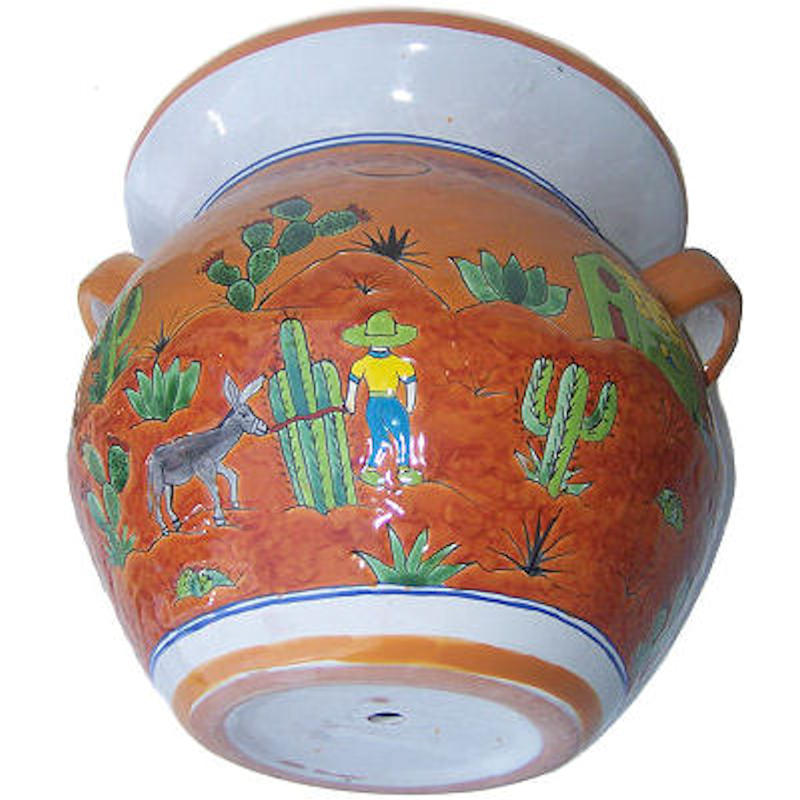 TalaMex Jumbo-Sized Desert Mexican Colors Talavera Ceramic Garden Pot Details