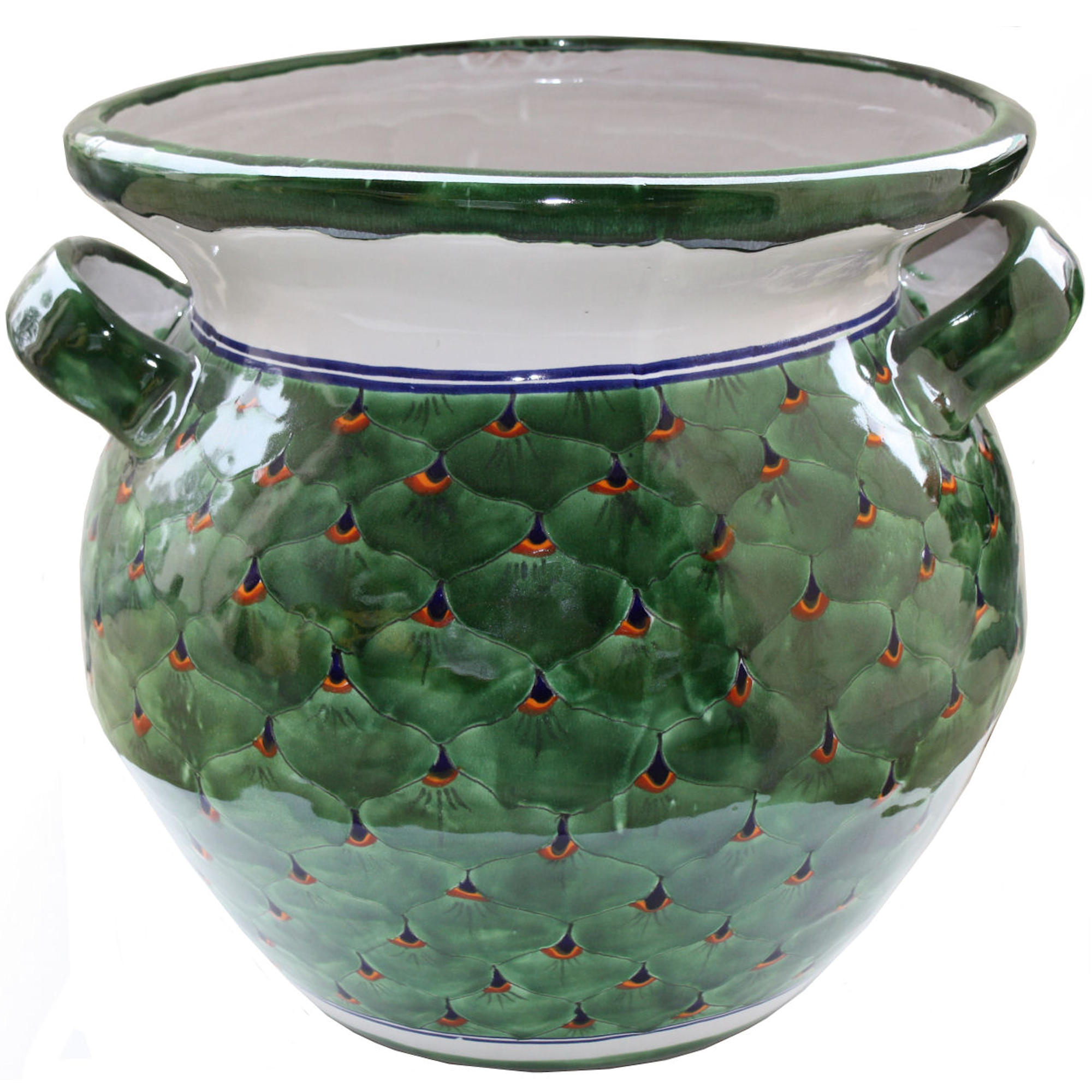 TalaMex Jumbo-Sized Peacock Mexican Colors Talavera Ceramic Garden Pot